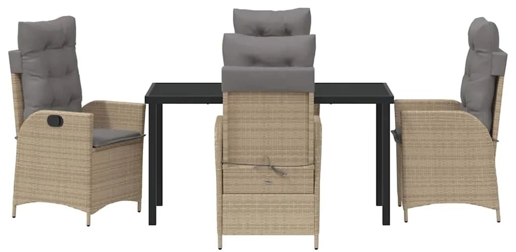 Conjunto de Jantar de Jardim com 5 Peças e Almofadas Bege em Rattan de