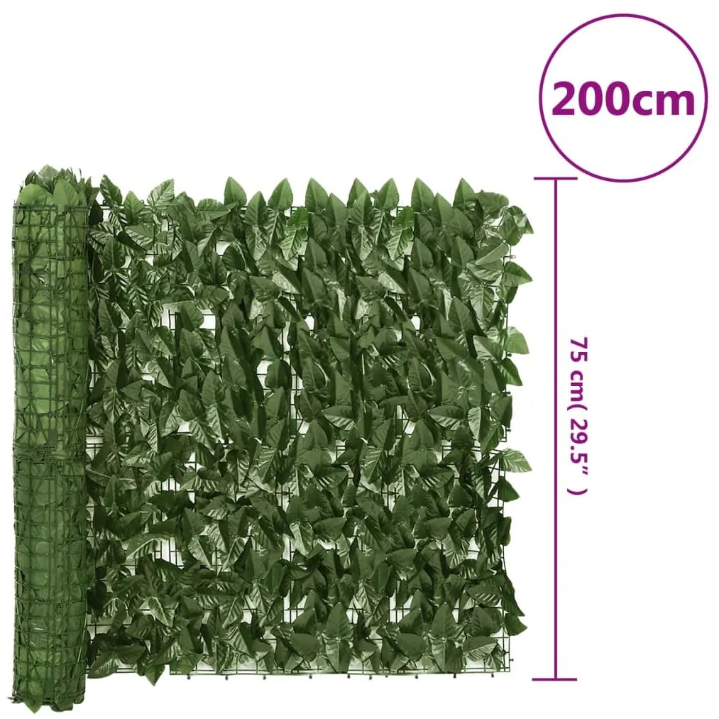 Tela de varanda com folhas verde-escuras 200x75 cm