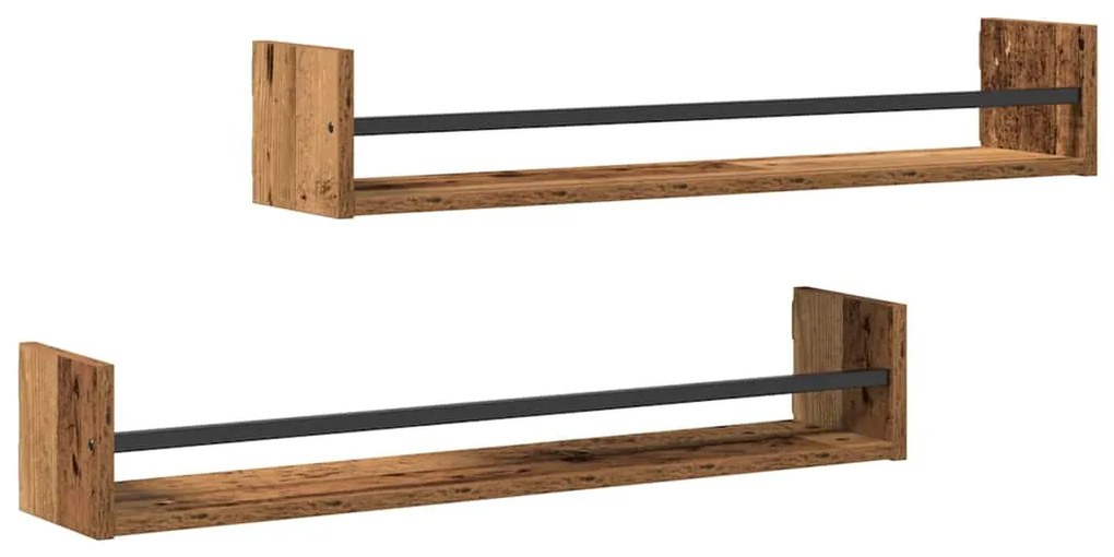 Prateleiras de parede 2 pcs Madeira antiga 80x16x14 cm Madeira engenhe