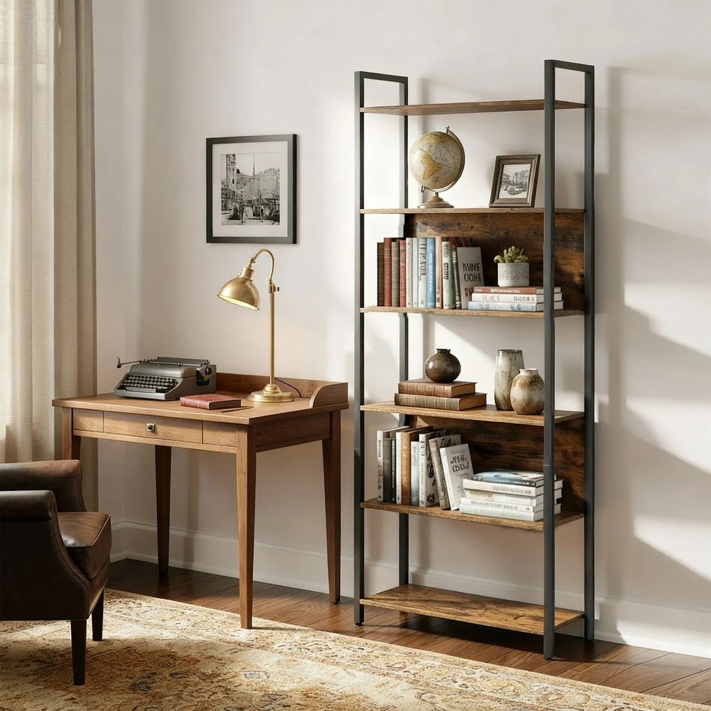 Estante para livros com 6 prateleiras, estante de arrumação 60 x 24 x 186 cm castanho-preto