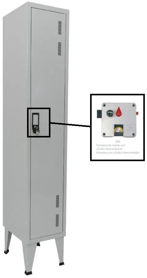 Cacifos Metálicos Simples 1 Cacifo - 1700x300x500 mm Moeda