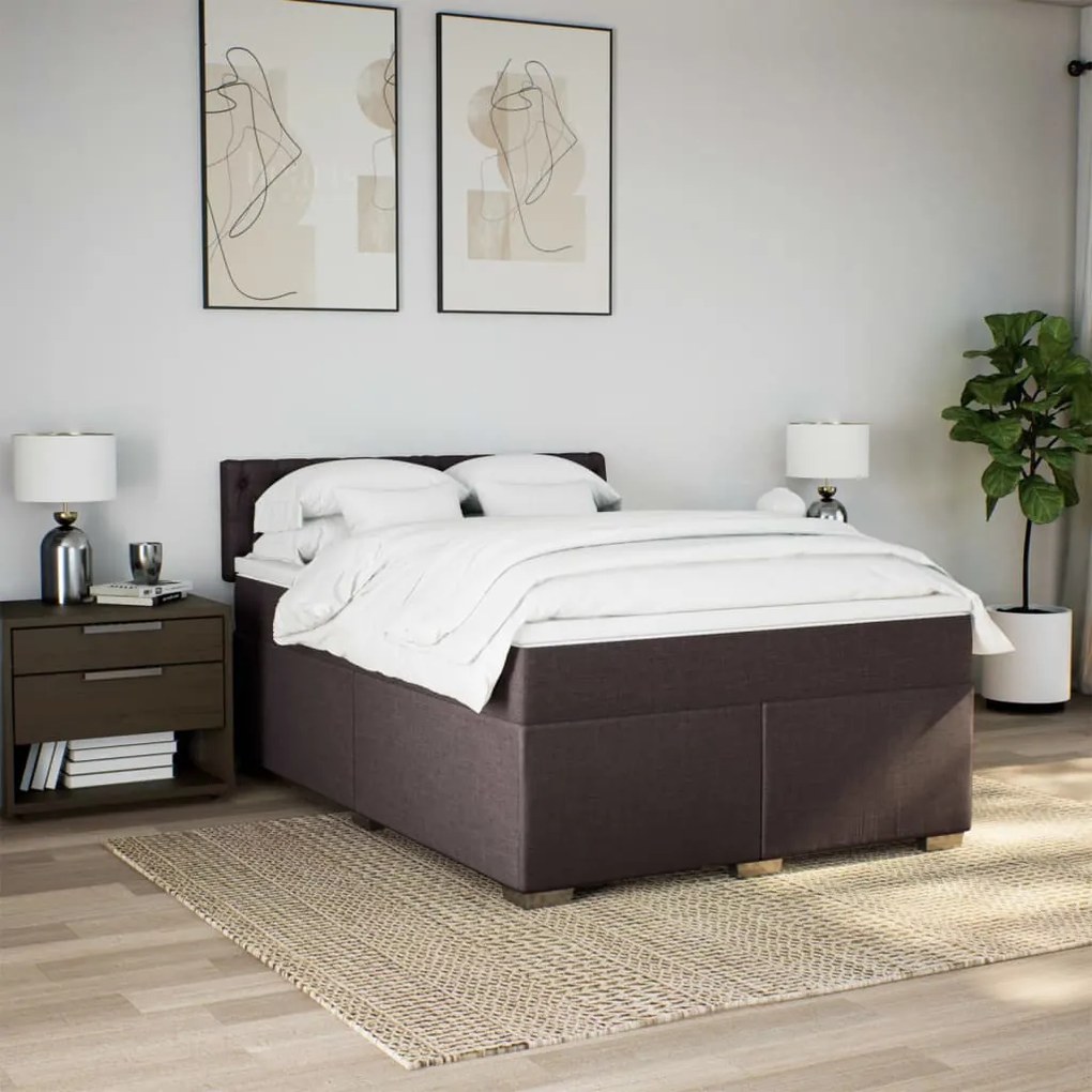 Cama com molas/colchão 140x200 cm tecido castanho-escuro