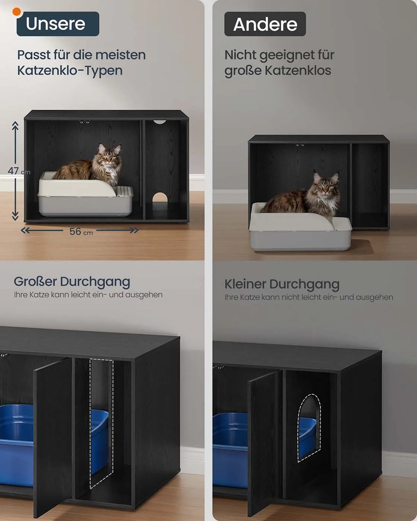 Armário para caixa de areia com portas push-to-open para gatos 80 x 50 x 50 cm preto