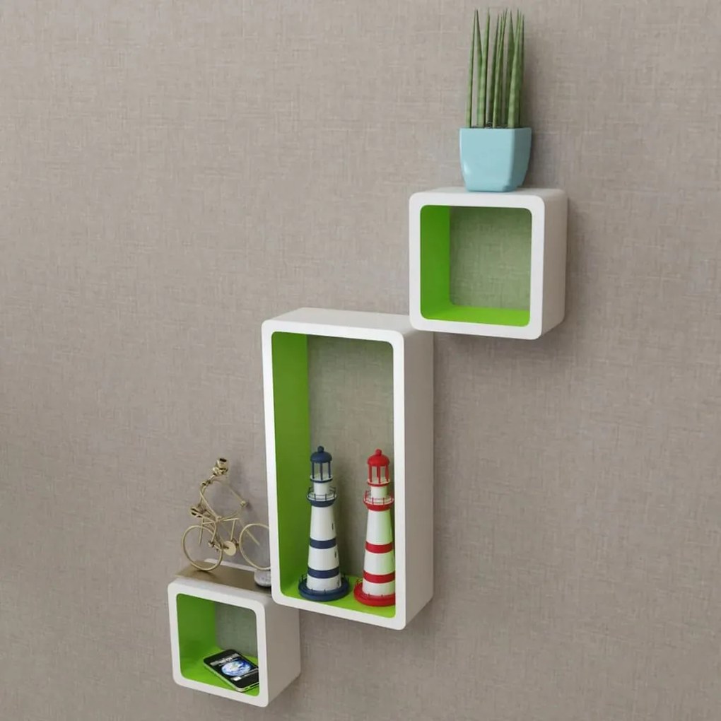 vidaXL Prateleiras de parede cubo 6 pcs branco e verde
