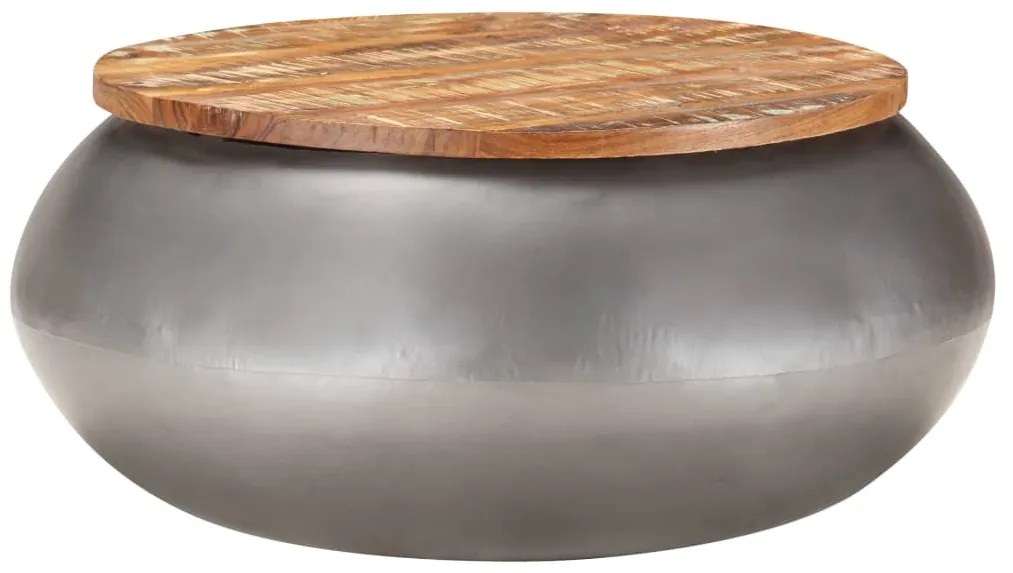 Mesa de centro 68x68x30 cm madeira recuperada maciça cinzento