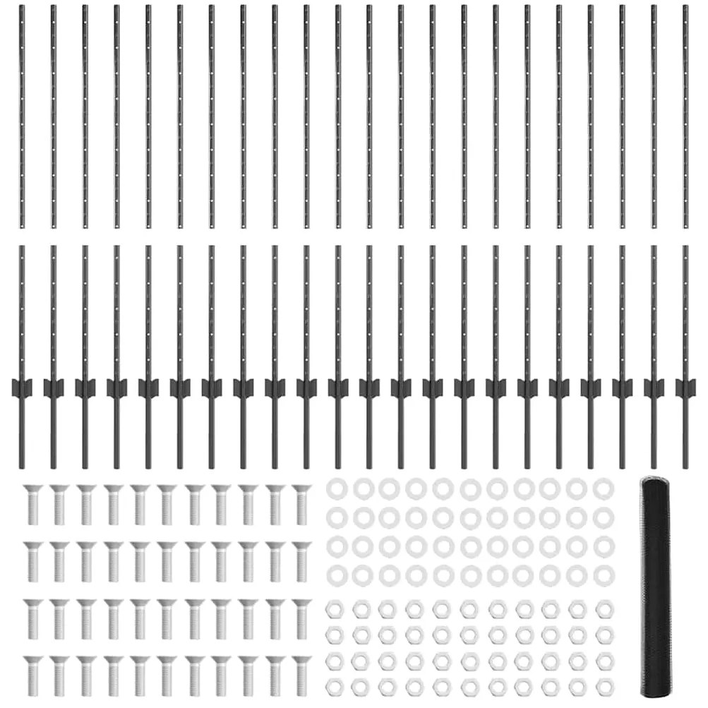 Postes de Cerca vidaXL 22 pcs U-Channel Cinza 120 cm Aço