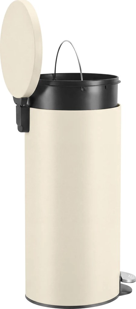 Caixote do lixo de cozinha 30 L, 29,5 x 37,1 x 63 cm com pedal e tampa com fecho suave, balde interior e 15 sacos de lixo, Bege