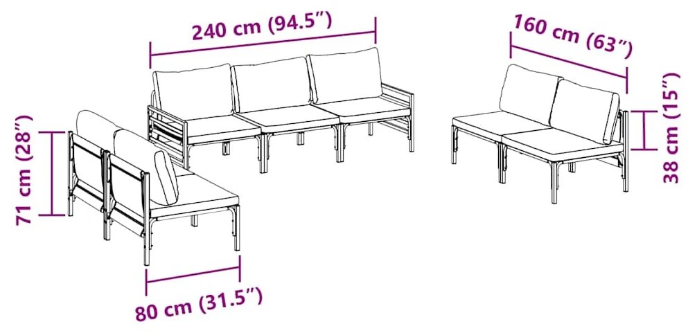 Conjunto de Sofá de Jardim 7 pcs Cinzento-escuro Aço