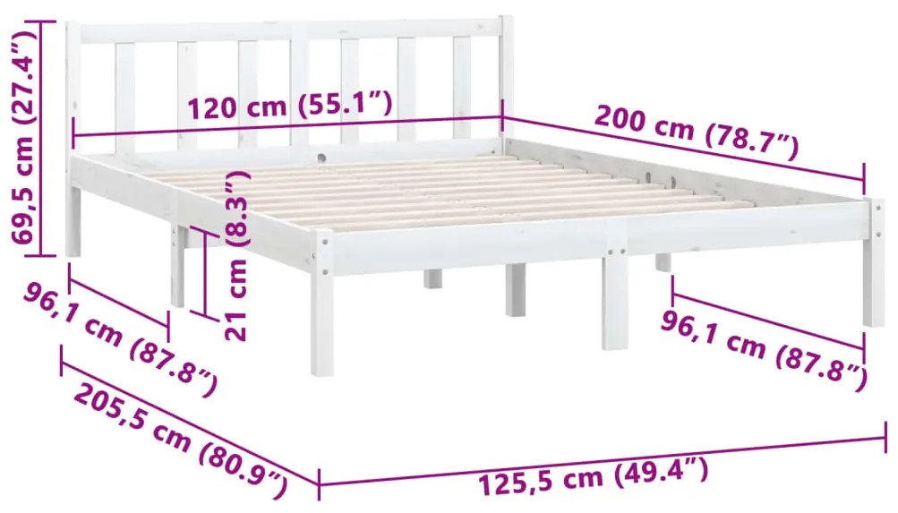 Estrutura de cama 120x200 cm pinho maciço branco