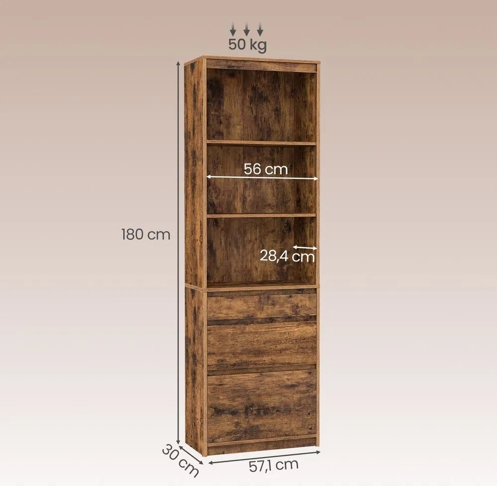 Estante com prateleiras ajustáveis 30 x 57,1 x 180 cm (P x L x A) castanho