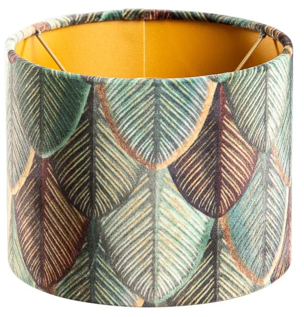 Abajur de Veludo com Design de Folhas e Interior Dourado 18/18/14