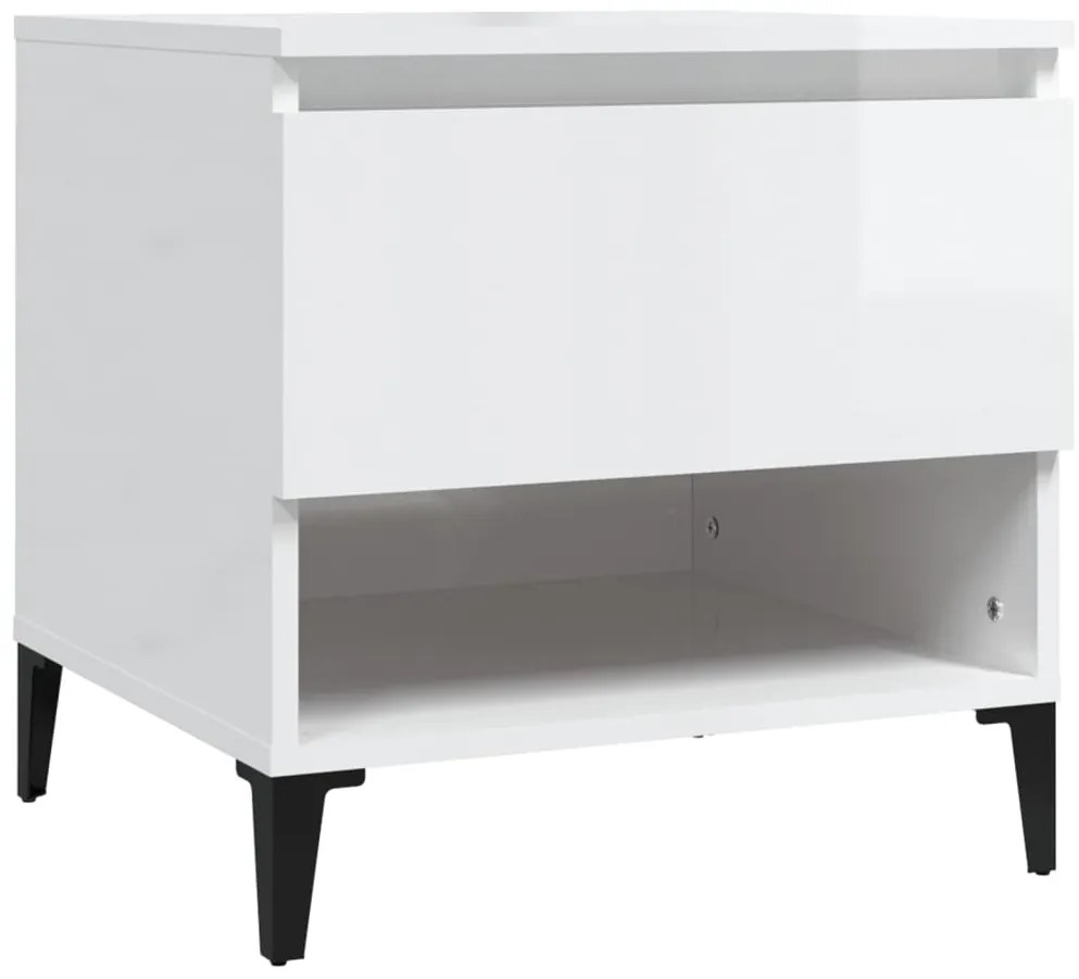 Mesas de apoio 2 pcs 50x46x50cm deriv. madeira branco brilhante