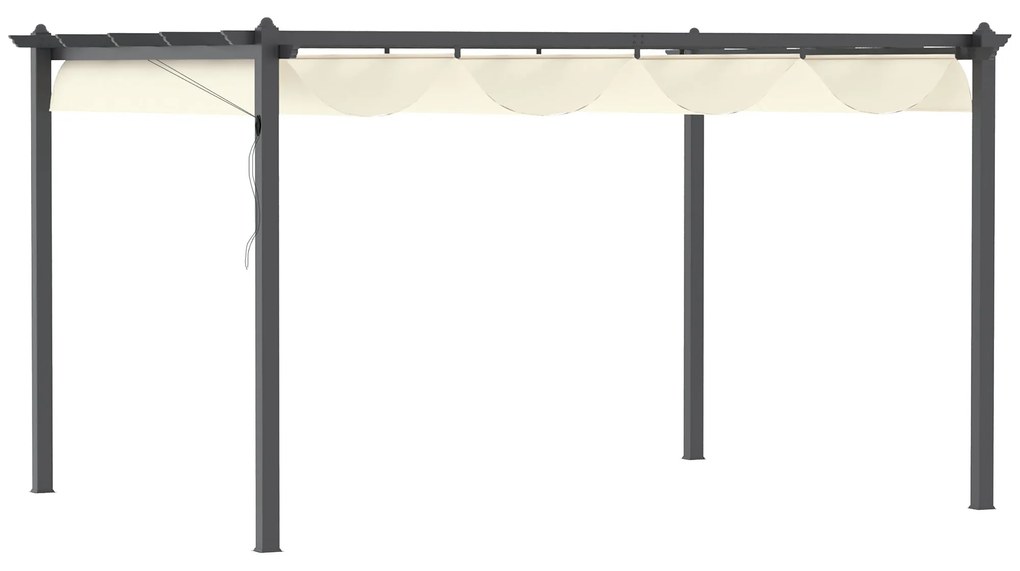 Pérgola de Alumínio 4x3 Pérgola de Jardim com Teto Retrátil Tecido de Poliéster e 8 Orifícios de Drenagem para Pátio Terraço Exterior Creme