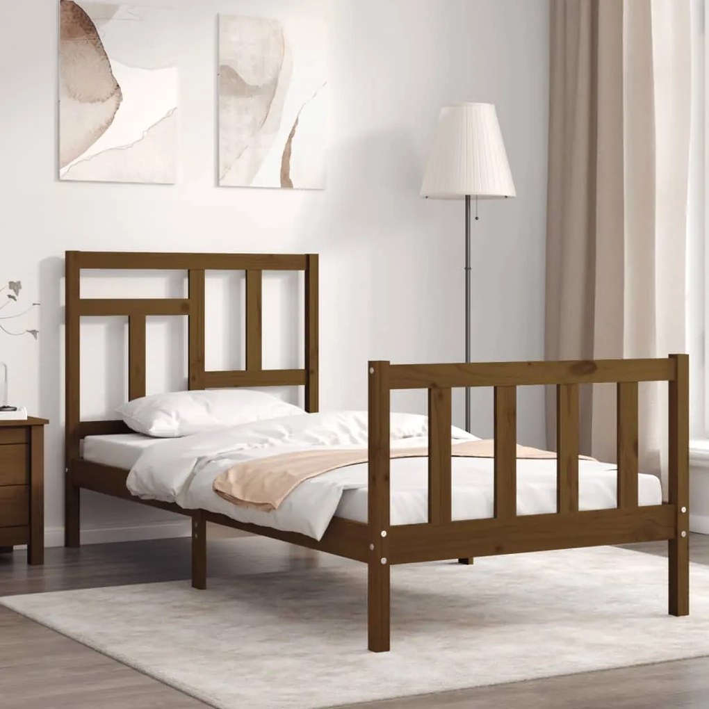 vidaXL Estrutura cama solteiro c/cabeceira madeira maciça castanho-mel