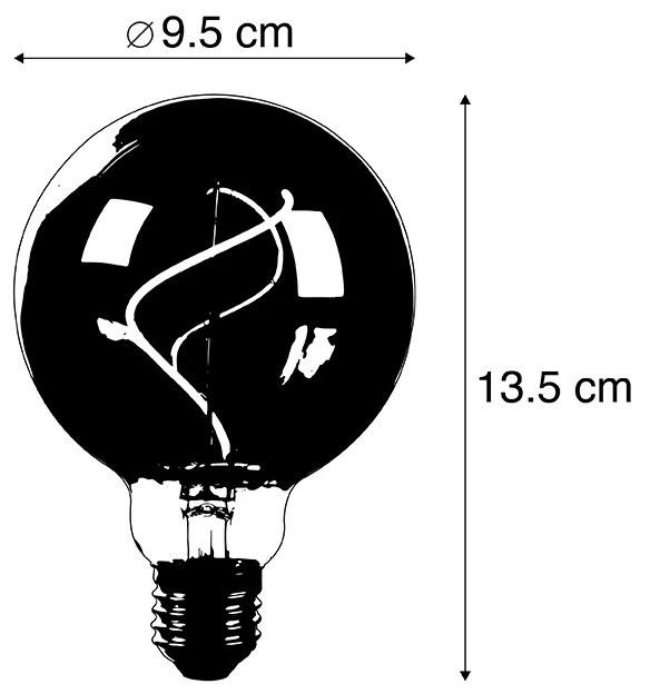 Conjunto de 5 lâmpadas LED E27 reguláveis em espiral G95 dourado 4W 270lm 2100K