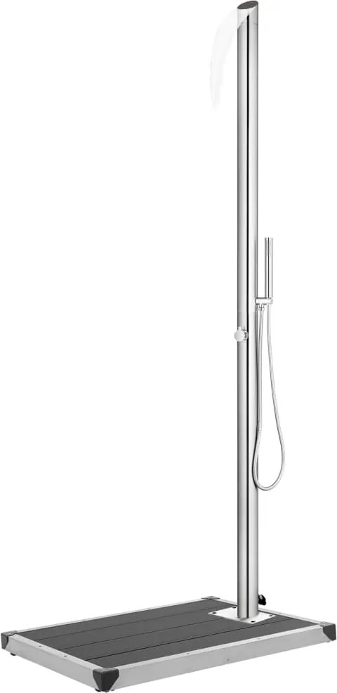 vidaXL Chuveiro de jardim c/ base cinzenta 225 cm aço inoxidável