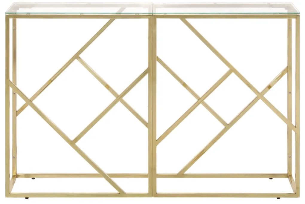 Mesa consola aço inoxidável e vidro temperado dourado