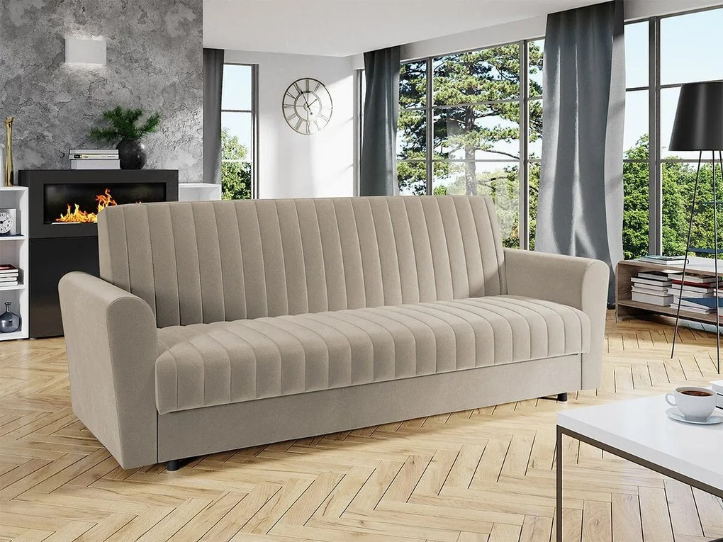 Sofá-cama Columbus 142, Cama com arrumação, 87x230x90cm, 63 kg, Pernas: Plástico, Madeira: Pinheiro