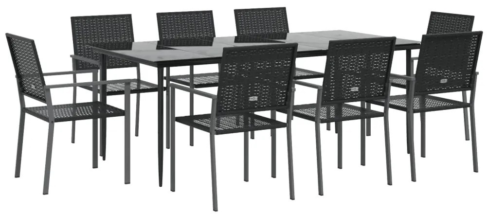 9 pcs conjunto de jantar p/ jardim vime PE e aço