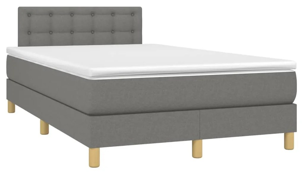 Cama box spring c/ colchão e LED 120x200 cm tecido cinza-escuro