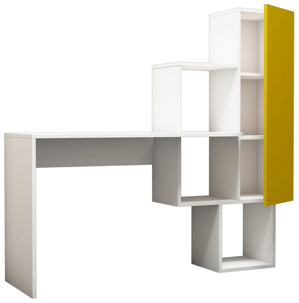 Secretária de Estudo Acelya – Branco/Amarelo – 145x74,8x45 cm