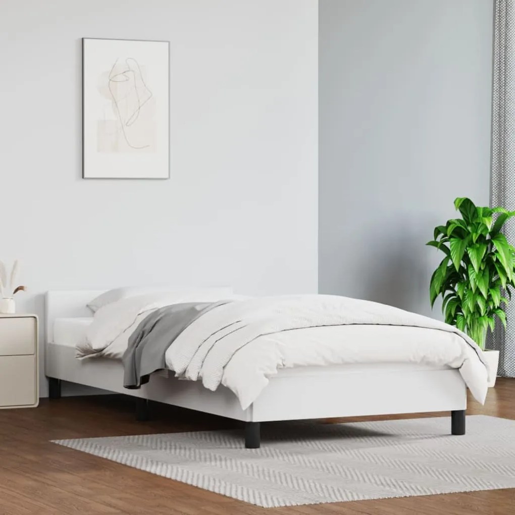 Estrutura de Cama Salu com Cabeceira em Couro Artificial Branco - 80x2