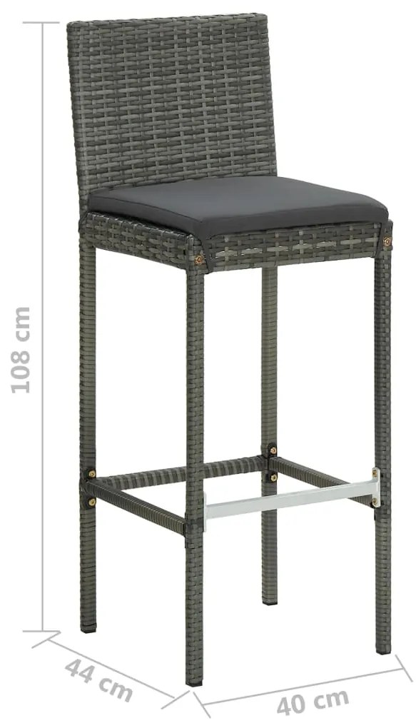 Bancos de bar p/ jardim com almofadões 2 pcs vime PE cinzento