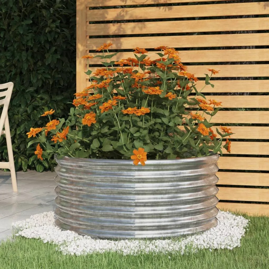 318857 vidaXL Vaso/floreira de jardim aço revestido a pó 80x80x36 cm prateado