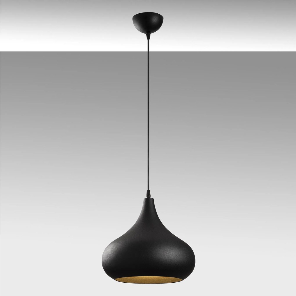 Candeeiro de Teto Saglam – Preto e Ouro – Diâmetro 30 cm x Altura 126