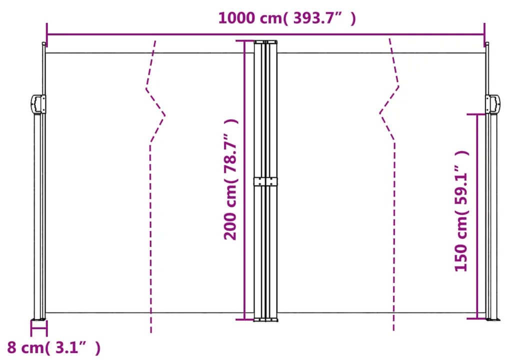 Toldo lateral retrátil 200x1000 cm bege