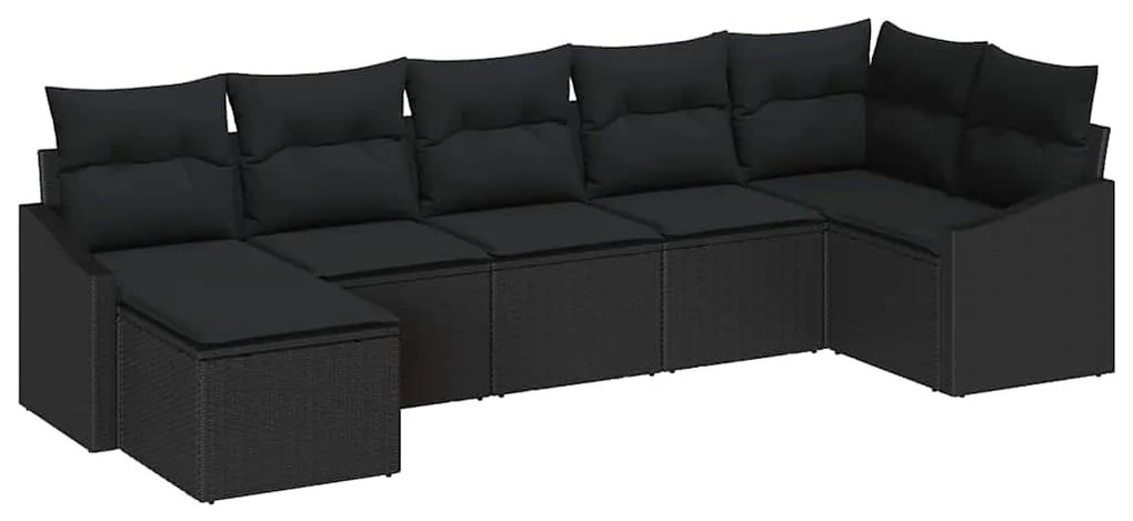 Conjunto de Sofá de Jardim em 7 Peças com Almofadas Preto Rattan