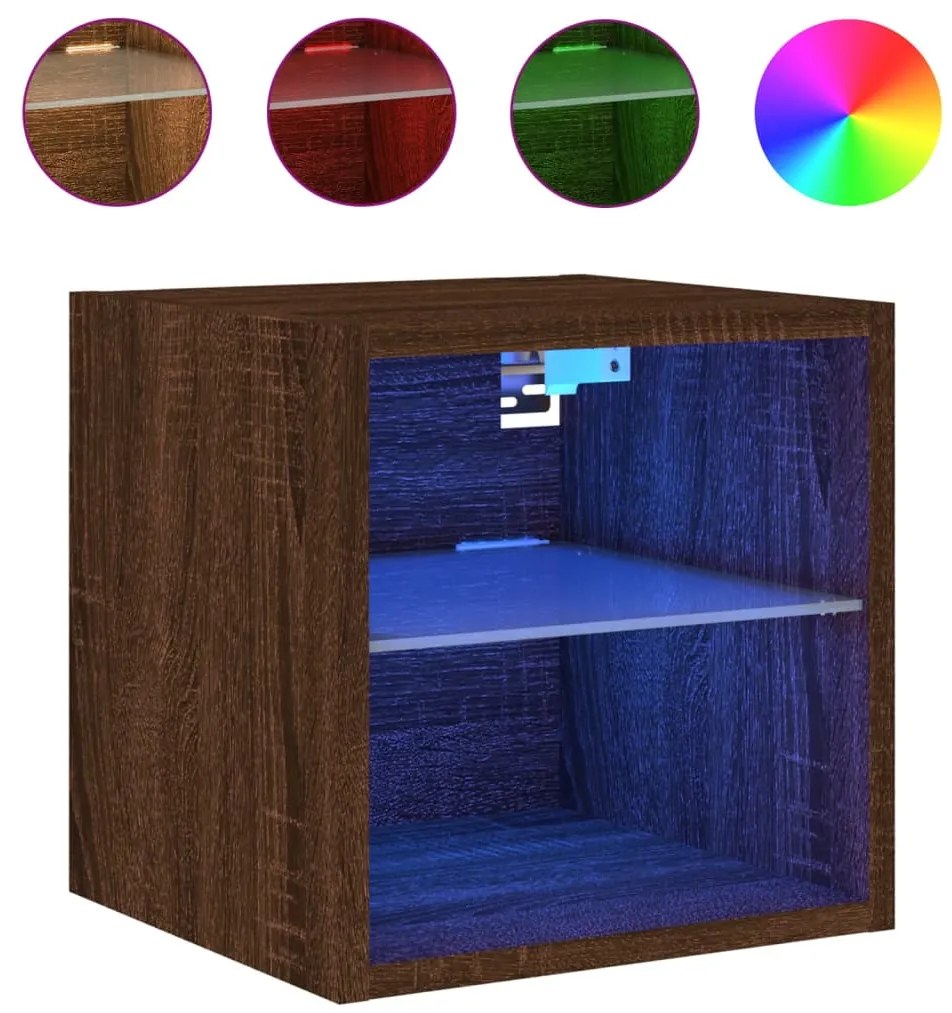 Móveis de parede para TV com luzes LED 2 pcs carvalho castanho