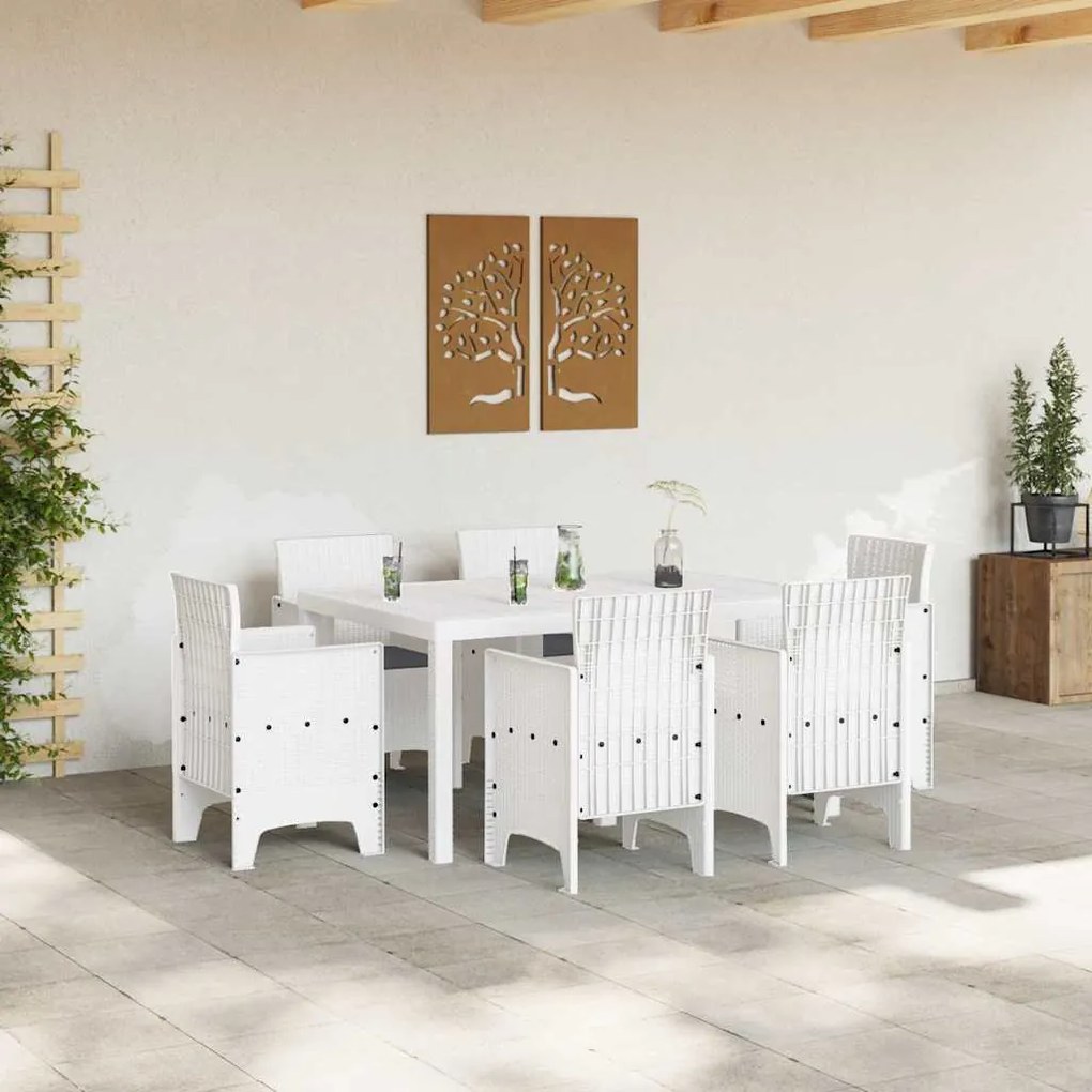 Conjunto de Jantar de Jardim 7 pcs Branco Rattan / Vime