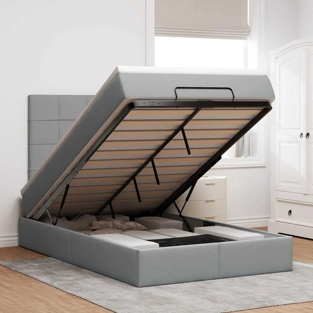 vidaXL Estrutura cama otomana colchão 120x200 cm tecido cinzento claro