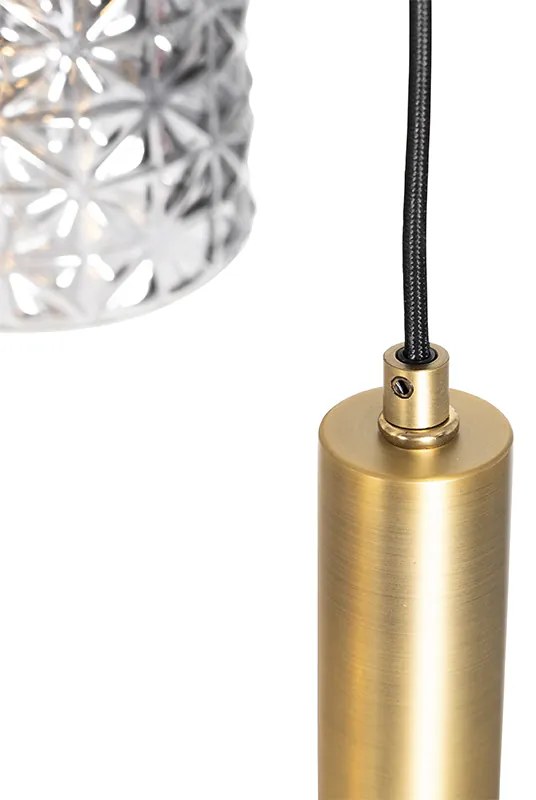 Candeeiro de suspensão dourado com vidro fumê redondo 5-luzes - Elva Art Deco