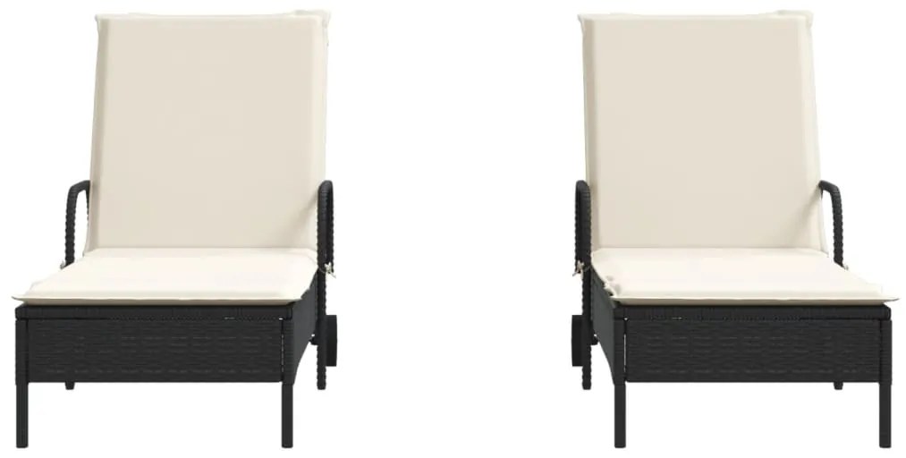 Espreguiçadeiras com almofadões 2 pcs vime PE preto