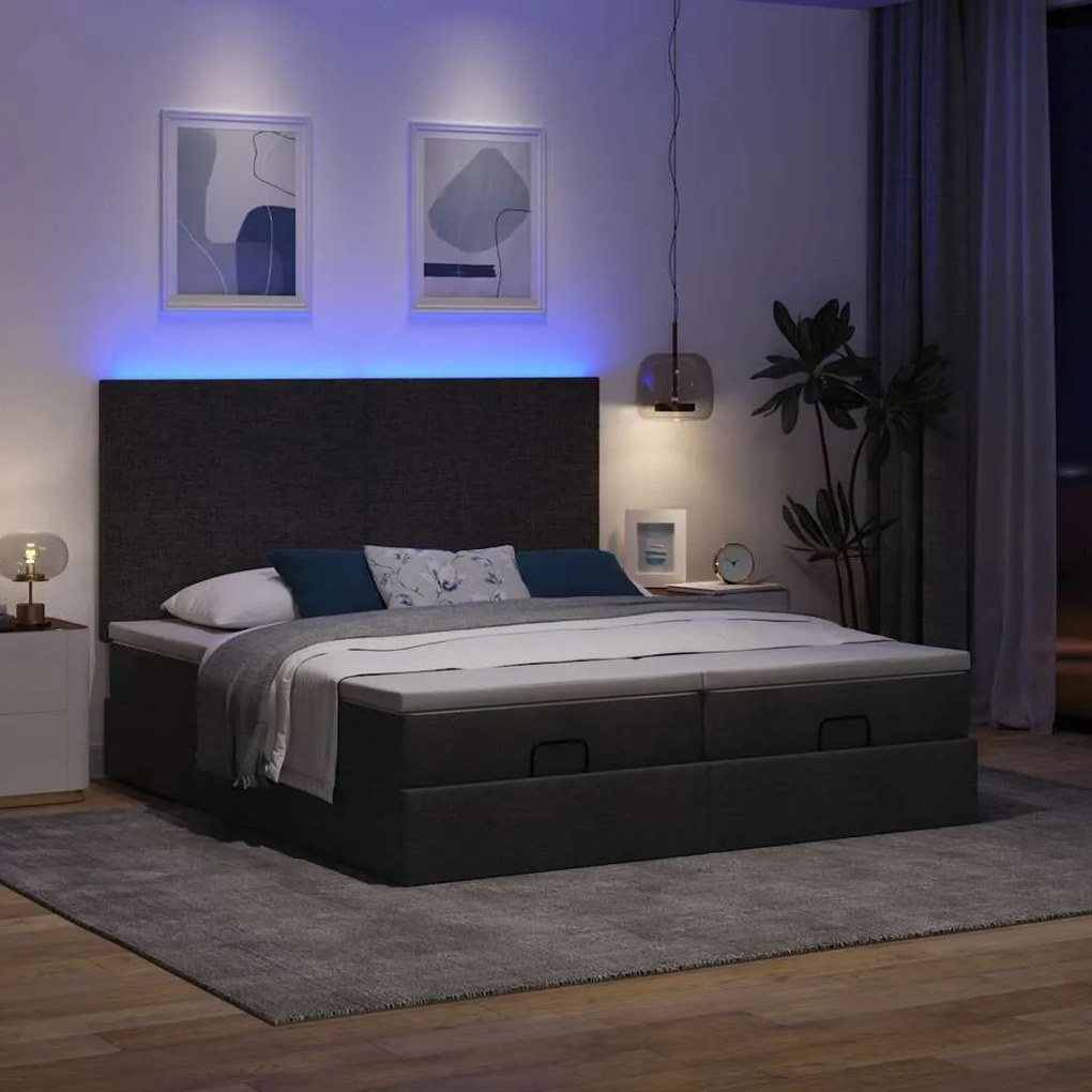 63 / 5,000vidaXL Estrutura de cama otomana com colchões tecido preto