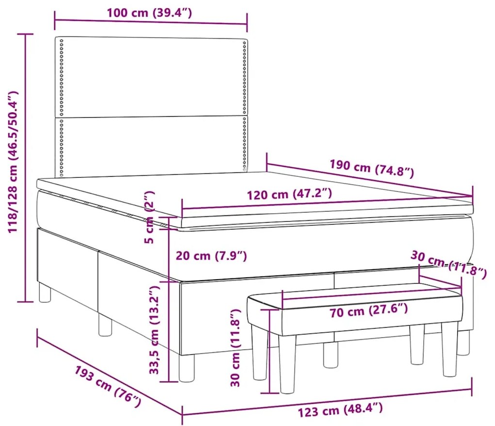 Cama boxspring com colchão 120x190 cm veludo cinzento-escuro