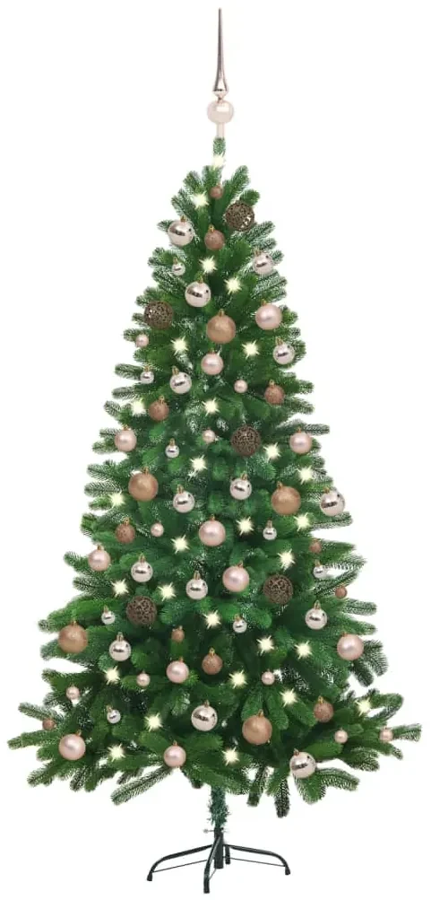 Árvore de Natal Artificial Altura 180 cm Árvore com Neve com 695 Ramos 57  Pinhas e Base de Aço Dobrável Ø104x180 cm Verde