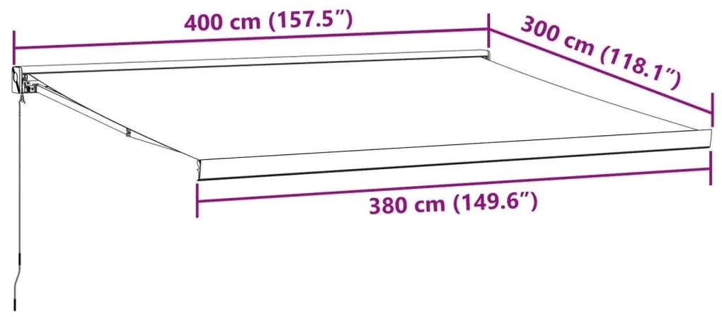 Toldo retrátil manual 400x300 cm castanho