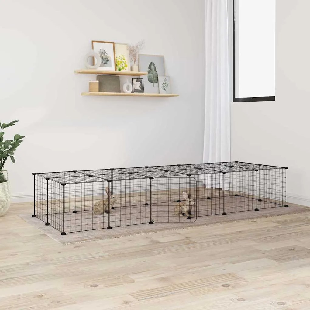 Gaiola p/ animais de 28 painéis c/ porta 35x35 cm aço preto