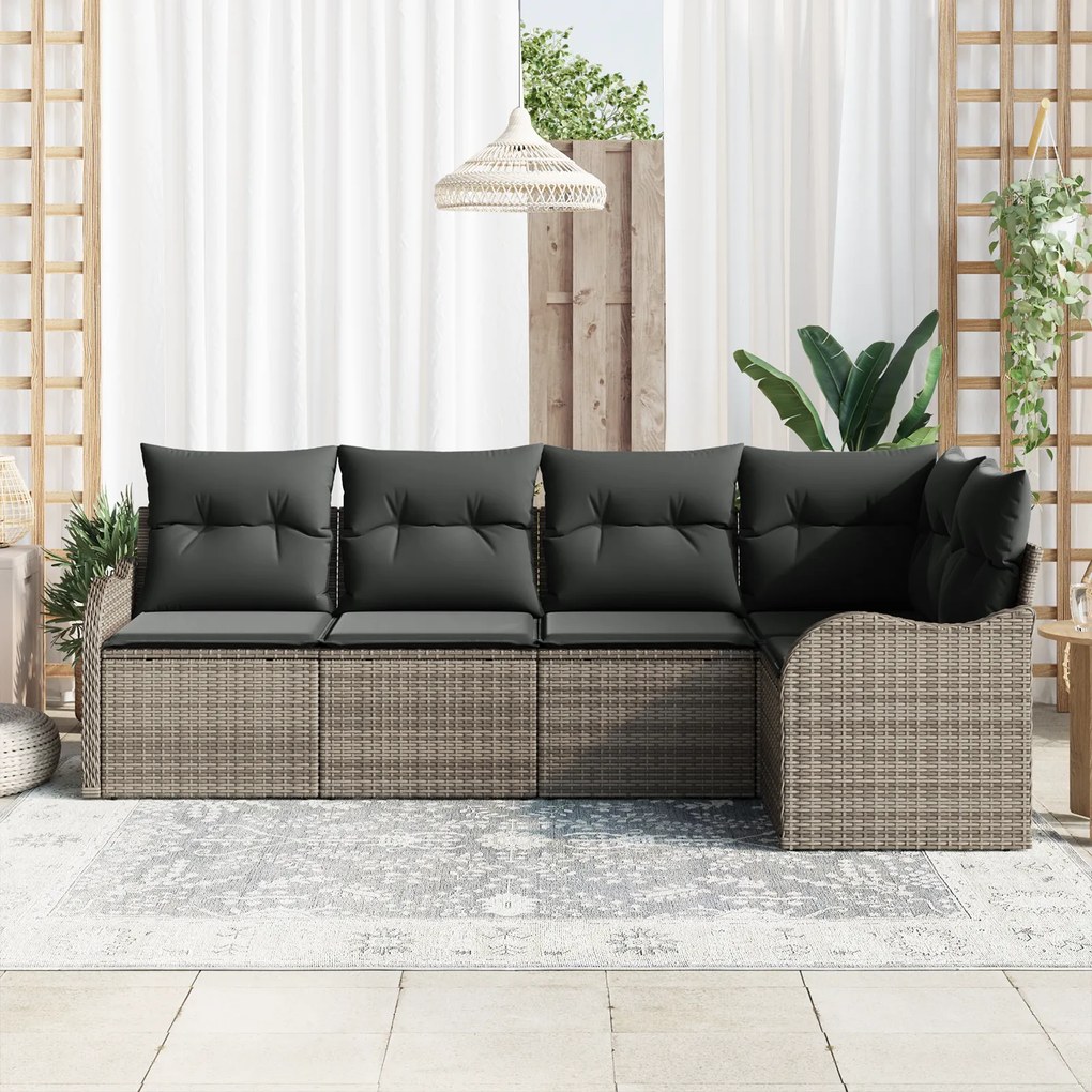 Conjunto de Sofá de Jardim com 5 Peças com Almofadas Cinza Polirattan,