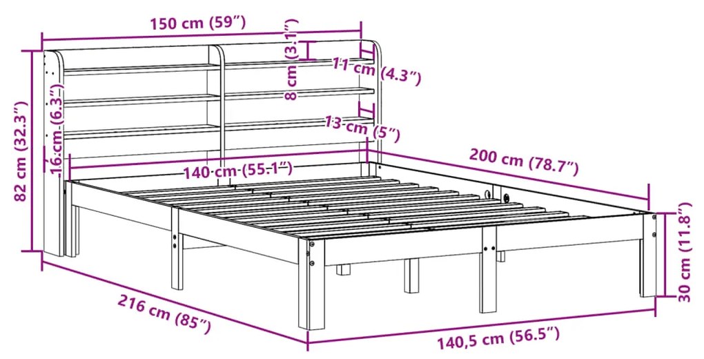 Estrutura de cama com cabeceira 140x200 cm pinho maciço branco