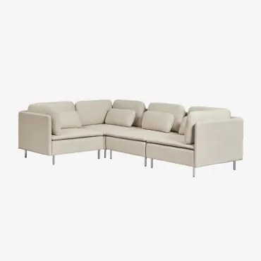 Sofá Modular De Canto Em 4 Peças Oriol Tecido Creme Bege - Sklum