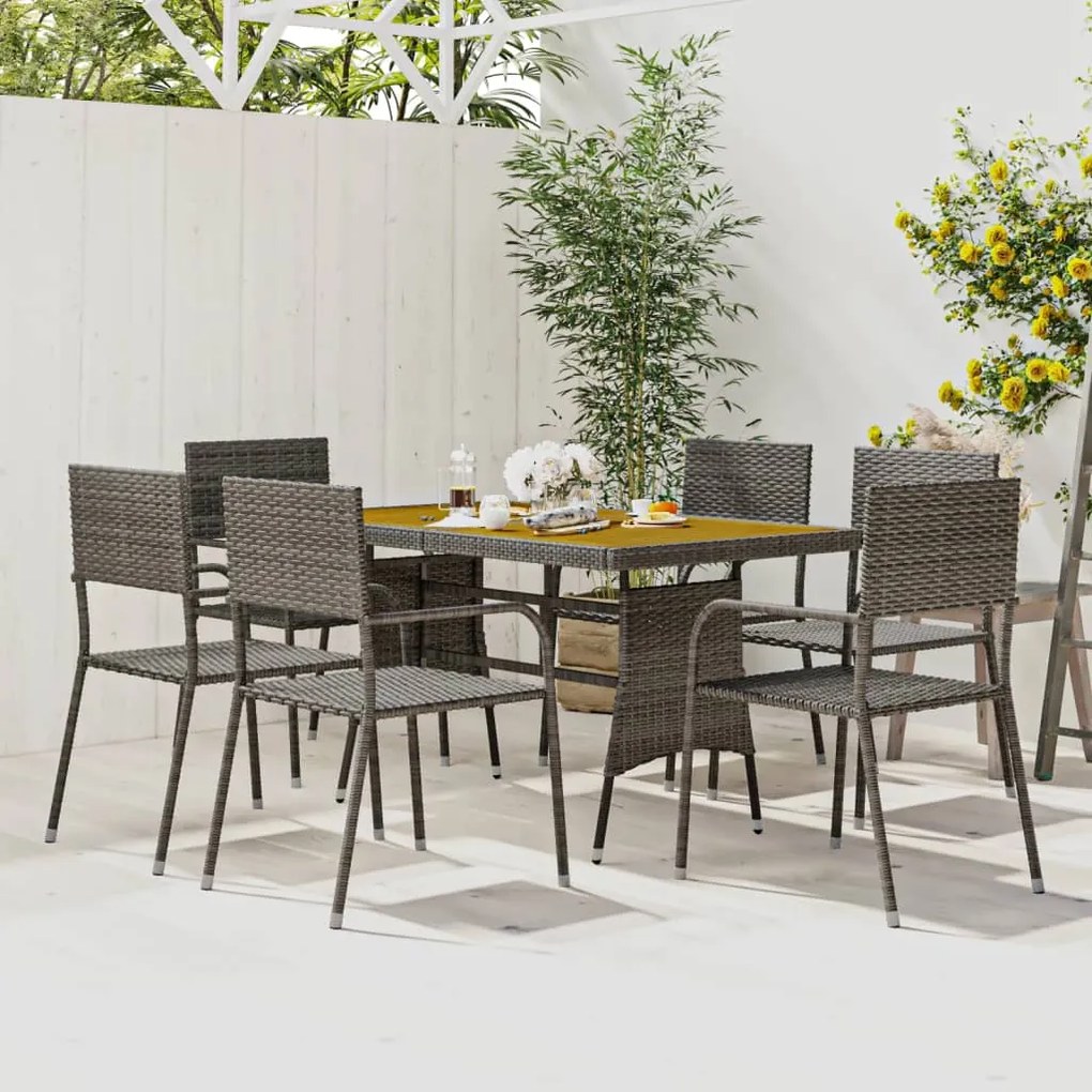 vidaXL 7 pcs conjunto de jantar para exterior vime PE cinzento
