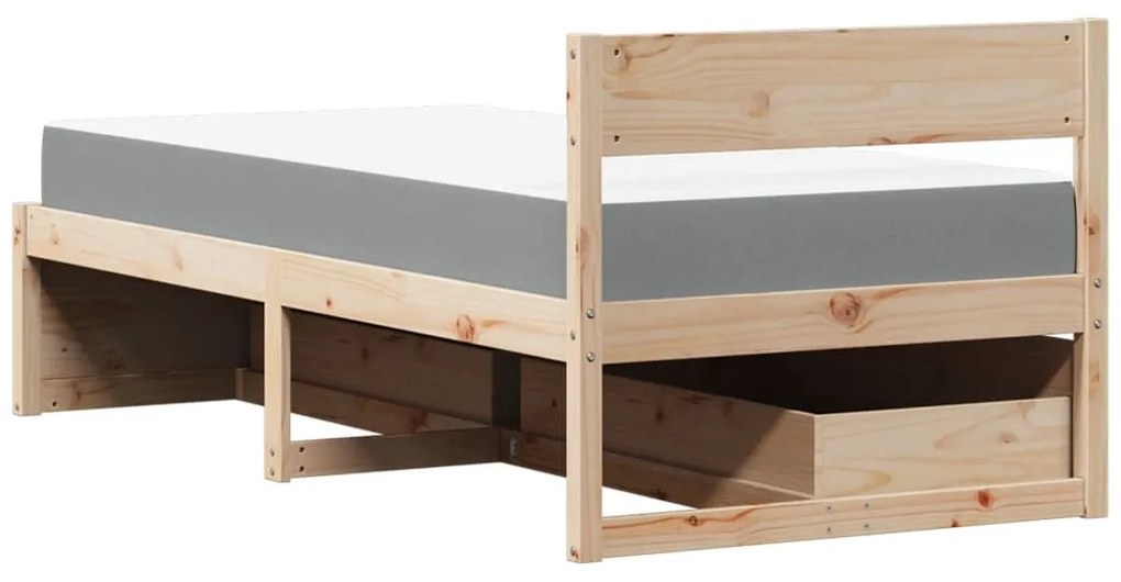 Cama com gavetas e colchão 90x200 cm madeira de pinho maciça
