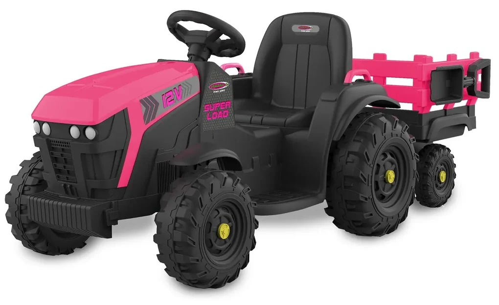 Trator elétrico infantil Super Load com reboque rosa 12V | BIANO