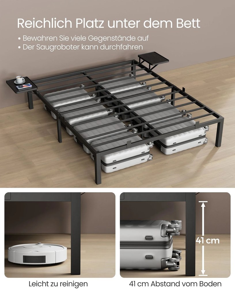 Estrutura metálica para cama de casal 140 x 190 cm com prateleiras para arrumação preto clássico