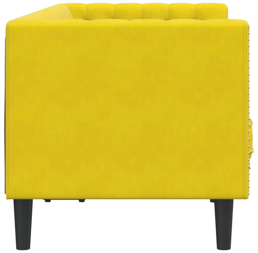 Sofá chesterfield com rolos 2 lugares veludo amarelo