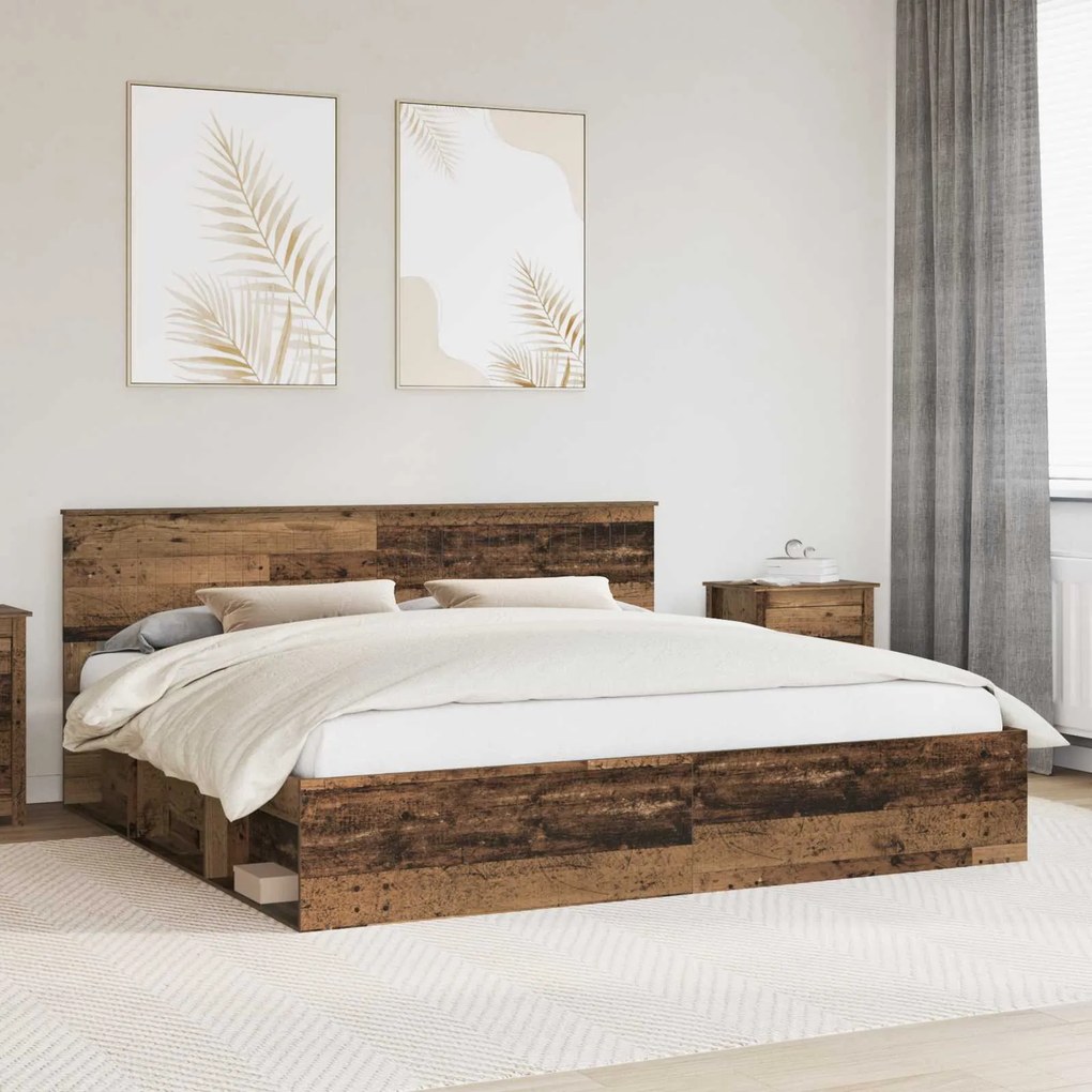 vidaXL Estrutura da Cama com cabeceira Madeira antiga 200 x 200 cm